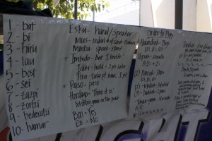 Instructions for the popular mus game at Udaleku.