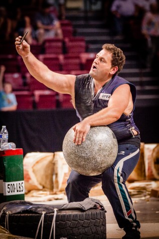 Joseba Ostolaza takes a selfie of himself with the granite ball